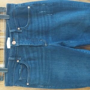 Loft Curvy Skinny Distressed Denim Jeans Sz 29/8 Med Dark Wash Mid-Rise Raw Hem